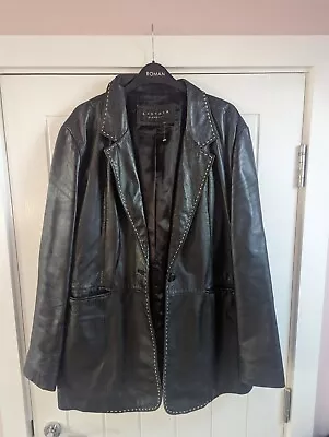 Buy Black Leather Elements Jacket Coat Vintage 90s Goth Grunge UK 14 16 XL • 60£
