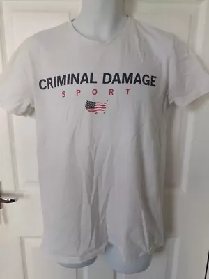 Buy Criminal Damage - White   Sports  Crew Neck Short Sleeved T-shirt Size Pre Loved • 3.30£