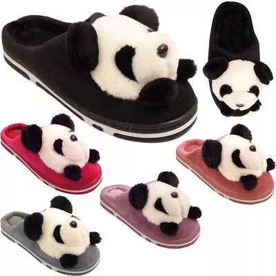 Buy Ladies Fur Lined Cute Fluffy 3d Panda Fur Lined Cosy Warm Winter Womens Slippers • 8.90£