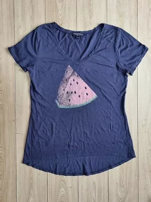 Buy Ladies Loose Fit Navy T-shirt With Watermelon Print, Size Small • 2.99£
