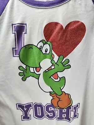 Buy Super Mario Yoshi Glitter Heart Graphic 3/4 Sleeve T-Shirt Junior's Size 2XL • 14.46£