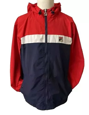 Buy Fila White Line Retro Hooded Jacket  Anorak Windbreaker Red White Blue Mens L • 29.99£