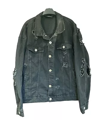 Buy The Couture Club Size M Denim Jacket Distressed Black Western Embroidered Logo • 14£