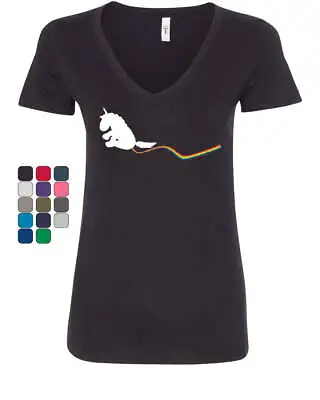 Buy Unicorn Scooting Rainbow Women's V-Neck T-Shirt Funny Fairy Tale Adorable Pony • 21.81£