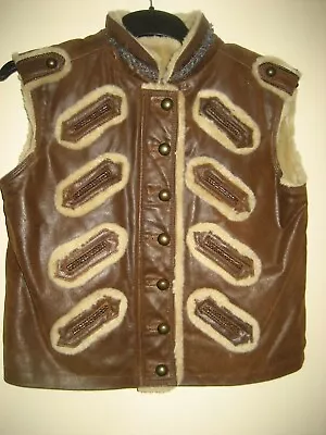 Buy A Stylish  Brown Leather And Faux Fur Lined Body Warmer Size Small Uk Pit-pit 19 • 34.99£