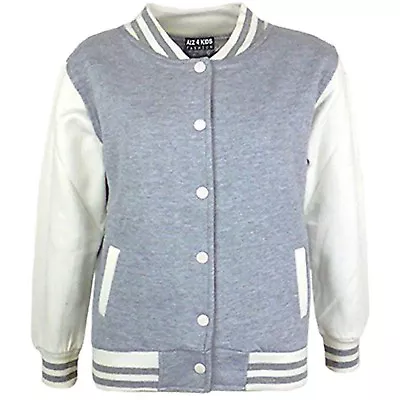Buy Kids Girls Baseball Grey Jacket Varsity Style Plain School Jacket Top 5-13 Years • 11.99£