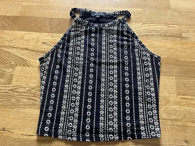 Buy Ladies New Look Size 8 Black Daisy Print Crop Top Stretch Summer Holiday • 0.99£
