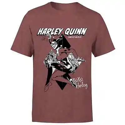 Buy DC Comics Playing Card Harley Unisex T-Shirt - Burgundy Acid Wash (BRAND NEW!) • 9£