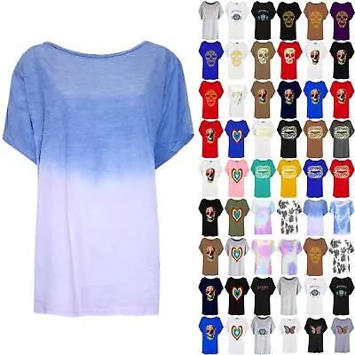 Buy Womens Ladies Loose Tie Dye Printed Oversize Summer Baggy Batwing T-Shirt Top • 4.49£