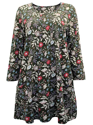 Buy Ex-Seasalt Tunic BUSY LIZZY 3/4 Sleeve KHAKI Floral Sizes 16 18 20 22 24 26/28 • 26.95£