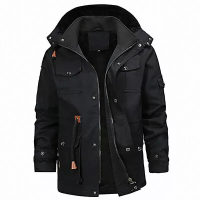 Buy Mens Fleece Lined Parka Coat Hooded Zip Up Winter Thermal Warm Jacket Outwear UK • 23.69£