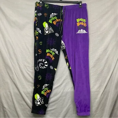 Buy Beetle Juice Character Print Fleece Sweatpants Black Purple Women Size | L • 14.32£