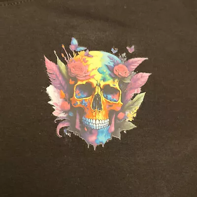 Buy Single Colourful Skull Print Black Medium Sized T-shirt • 10.99£