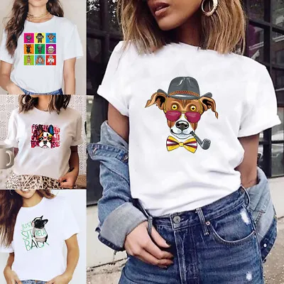 Buy Dog Pattern Short Sleeve T Shirt Summer Womens TOPS Tees Clothing Pullover • 4.89£