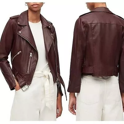 Buy All Saints Balfern Leather Biker Jacket In Deep Berry Size 2 • 378£