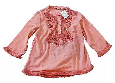 Buy Soft Surroundings Womens Size Petite XS Coral Embroidered Gauze Boho Blouse Top • 19.10£