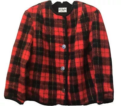 Buy VTG VAL Hughes Canada Womens M L Fuzzy Red Plaid Buffalo Check Blazer Jacket  • 14.36£
