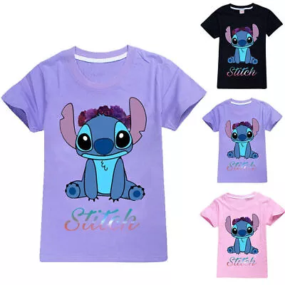 Buy Lilo And Stitch Kid T-shirt Boy Girl Short Sleeve Tops Blouse Tee Shirt Costume- • 10.44£