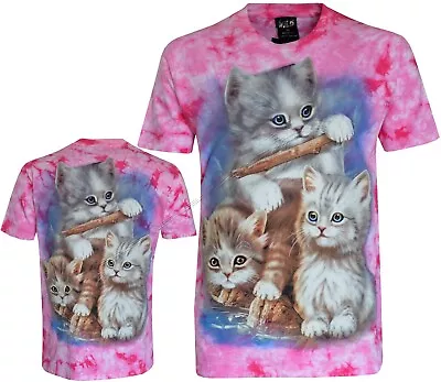 Buy Tie Dye T-Shirt Kittens Playing In Nature Cute Baby Cats Glow In Dark By Wild • 15.95£