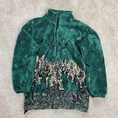 Buy Vintage Fleece Small Jacket Deer All Over Print Pattern Stag 90s Animal Outdoors • 26.99£