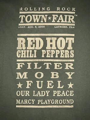 Buy Rolling Rock Town Fair Men XL VTG 2000 Green T Shirt Red Hot Chili Peppers Moby  • 45.47£