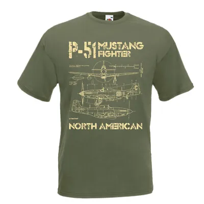 Buy P-51 Mustang Fighter T-Shirt Men's North American Blueprints Birthday Gift  • 14.99£