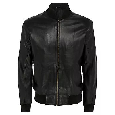 Buy Men Black Slim Fit Bomber Vintage Motorcycle Black Biker Real Leather Jacket • 25£