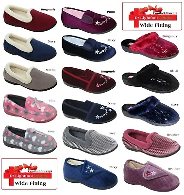 Buy Ladies DR LIGHTFOOT Memory Foam Wide Fit Comfort Hard Sole Moccasins Slippers • 11.89£