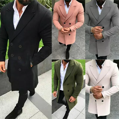 Buy Men Winter Coat Trench Lapel Outwear Warm Overcoat Long Tops Jacket Peacoat • 27.13£