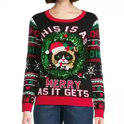 Buy NWT No Boundaries Grumpy Cat Christmas Sweater Juniors Size XL • 28.81£