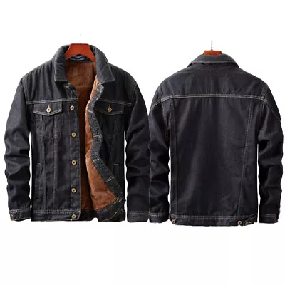 Buy Men Fleece Lined Denim  Jacket Trucker Button Up Plus Size Coat Outwear Jeans • 38.39£