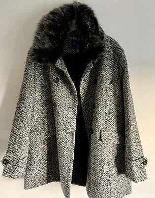Buy Cotton Traders Grey & Black Faux Fur Collar Long Sleeves Coat Overcoat Size: 16 • 49£