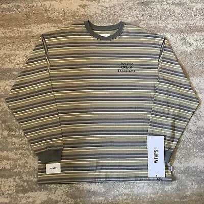 Buy WTAPS Japan Long Sleeve Heavy Striped T-Shirt Olive BNWT Medium Oversized • 79.99£