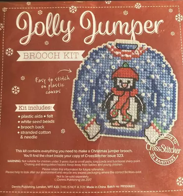 Buy Cross Stitch Kit - Fun Christmas Penguin Jumper Beaded Brooch Kit • 2.99£