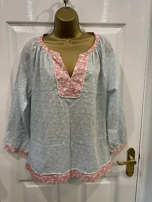 Buy CREW Clothing Pale Blue Red Floral Smock Top Tunic Boho Gauzy Gypsy VGC Size 12 • 9.99£