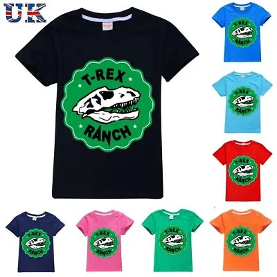 Buy Kids Boys T-REX RANCH Print 100% Cotton T-shirt Casual Short Sleeve Tops Tee UK • 8.82£