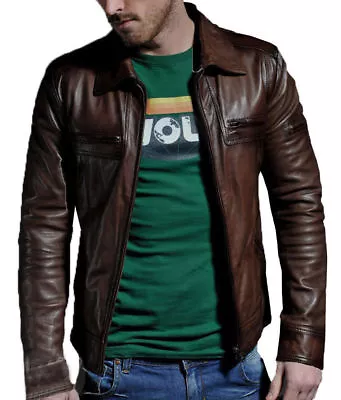 Buy Mens Genuine Leather Jacket Slim Fit Real Biker Retro New • 91.99£