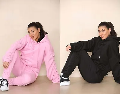Buy Womens Ladies Ruched Sleeve Hoodie Top And Bottom Suit Lounge Set Tracksuit 6-14 • 15.95£
