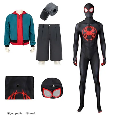 Buy Across The Spider-Verse Miles Morales Jumpsuit Men Jacket Pants Cosplay Costume • 35.33£