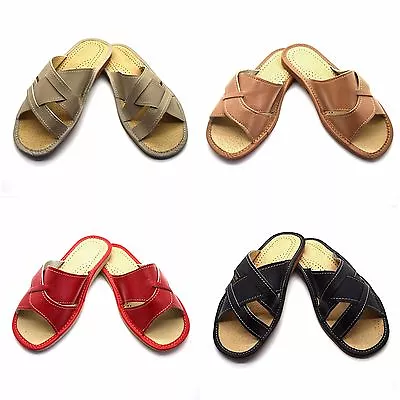 Buy Mens & Womens Ladies Leather Slippers Slip On Shoes All Sizes UK Mules Sandals • 9.99£