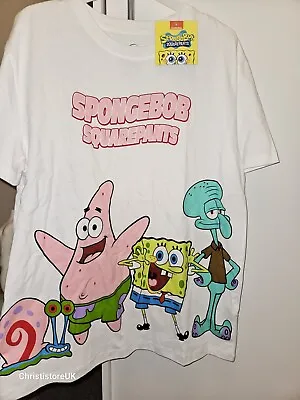 Buy 🩷New Sponge Bob Patrick Sandy Squarepants White T Shirt Size S UK 10-12 BNWT🩷 • 12.99£