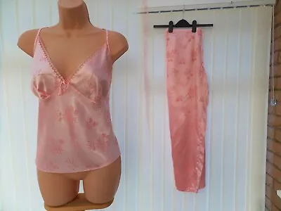 Buy F60 Vtg Bhs Pink Silky Damask Satin Lace 2 Pc Pyjama Set 18 L  Nwot • 49.95£