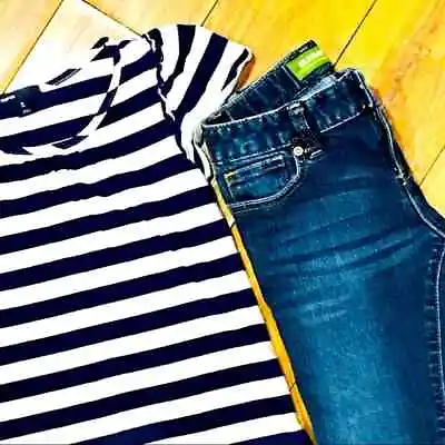 Buy Girl School Outfits — Skinny Denim Jeans And Gap Striped Tee Shirt Top - 8 • 32.92£
