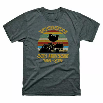 Buy Music T-shirts Men 1969-2019 Woodstock Vintage Black Anniversary Retro Tee 50Th • 14.99£