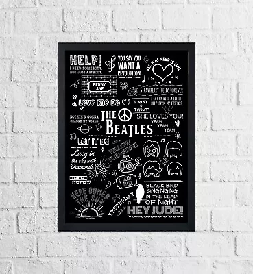 Buy The Beatles Poster Doodle Lyric Print Song Music Fan Merch Band Wall Art B&W • 9.95£