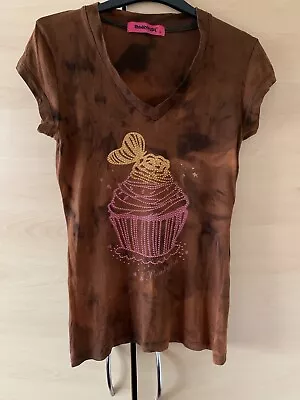Buy Punkyfish Women Short Sleeve Tye Dye Brown/black T Shirt Diamanté Cupcake 8-10 • 20£
