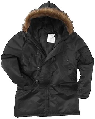 Buy Black N3B Parka US Military Style Long Hooded Polar Jacket Cold Weather Coat • 62.99£