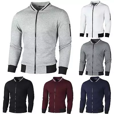 Buy Mens Male Long Sleeve Grid Zip Jumper Cardigan Coat Casual Jacket Outwear Tops/ • 22.48£