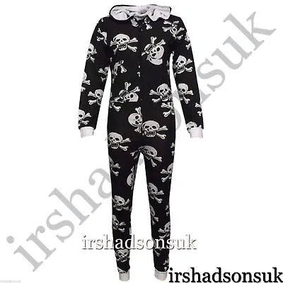 Buy New Kids Girls Boys Skull Cross Bone All In One Pyjamas Jumpsuit Age 7-13 Years • 12.95£