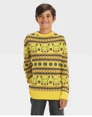Buy Pokémon Pikachu Winter Yellow Holiday Boys Pullover Sweater Sz. XL • 20.52£